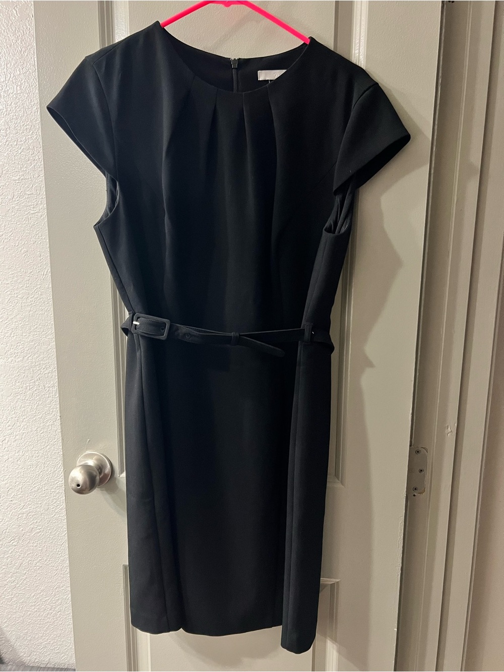H&M Black Cap-Sleeve Belted Midi Dress